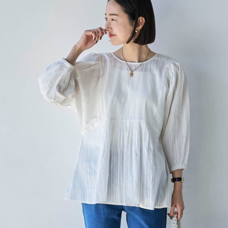 カラミストライプ チュニックブラウス サイズ40 TO BE CHIC｜カラミ