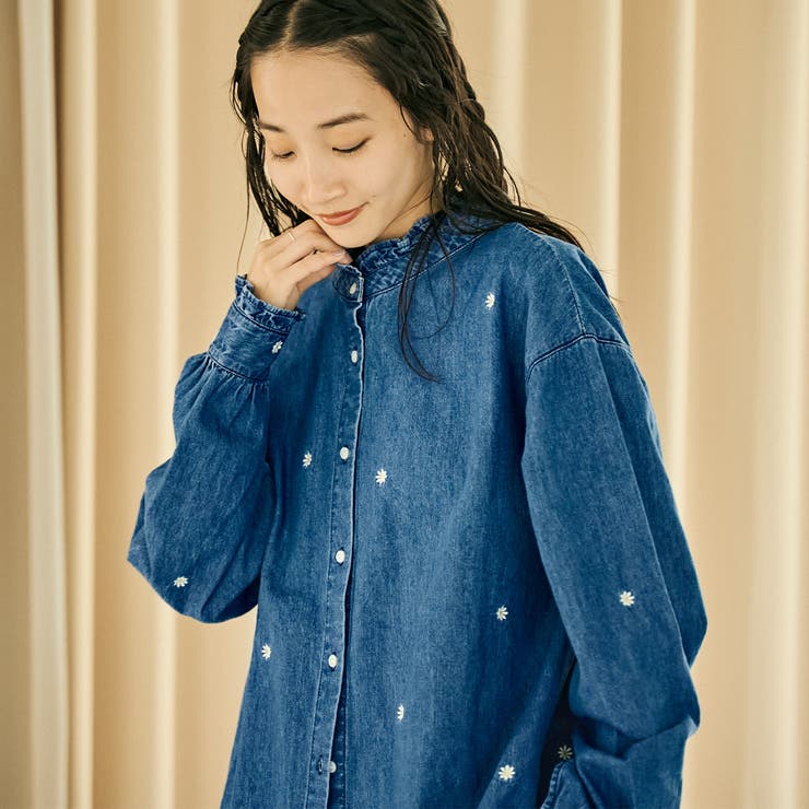 フラワー刺繍2WAYデニムブラウス[品番：COEW0005922]｜coen【women