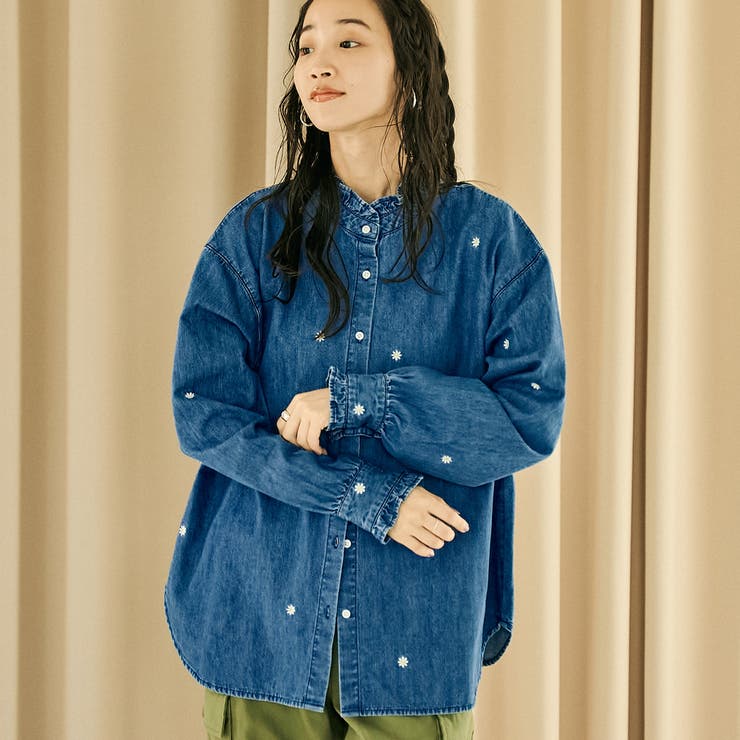 フラワー刺繍2WAYデニムブラウス[品番：COEW0005922]｜coen【women
