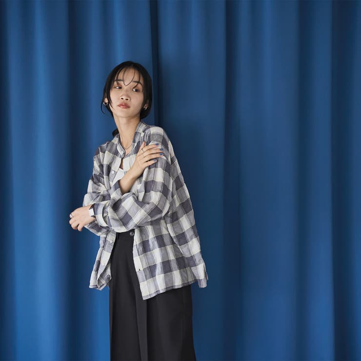 オンブレチェックサッカークロップドシャツ | coen【women】 | 詳細画像5 