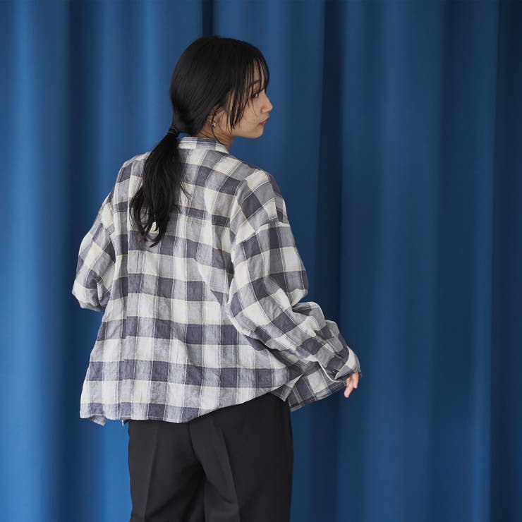 オンブレチェックサッカークロップドシャツ | coen【women】 | 詳細画像6 