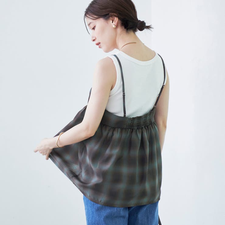 シアーオンブレチェックギャザーキャミソール | coen【women】 | 詳細画像4 