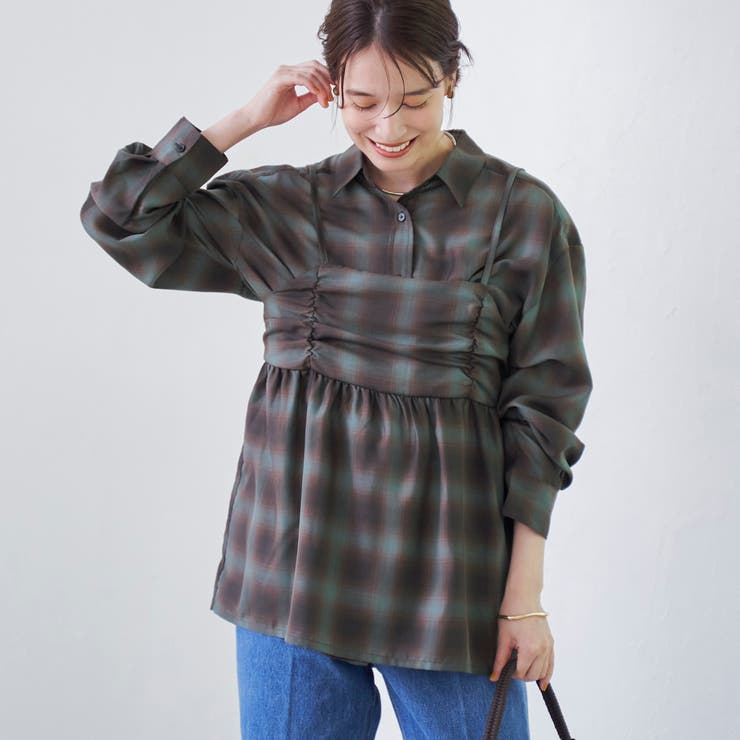 シアーオンブレチェックギャザーキャミソール | coen【women】 | 詳細画像7 