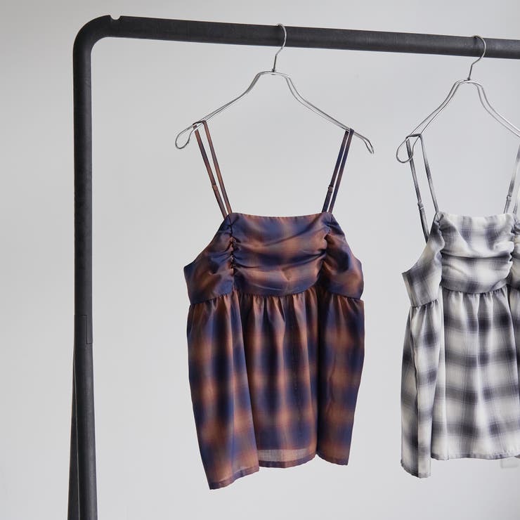 NAVY | シアーオンブレチェックギャザーキャミソール | coen【women】