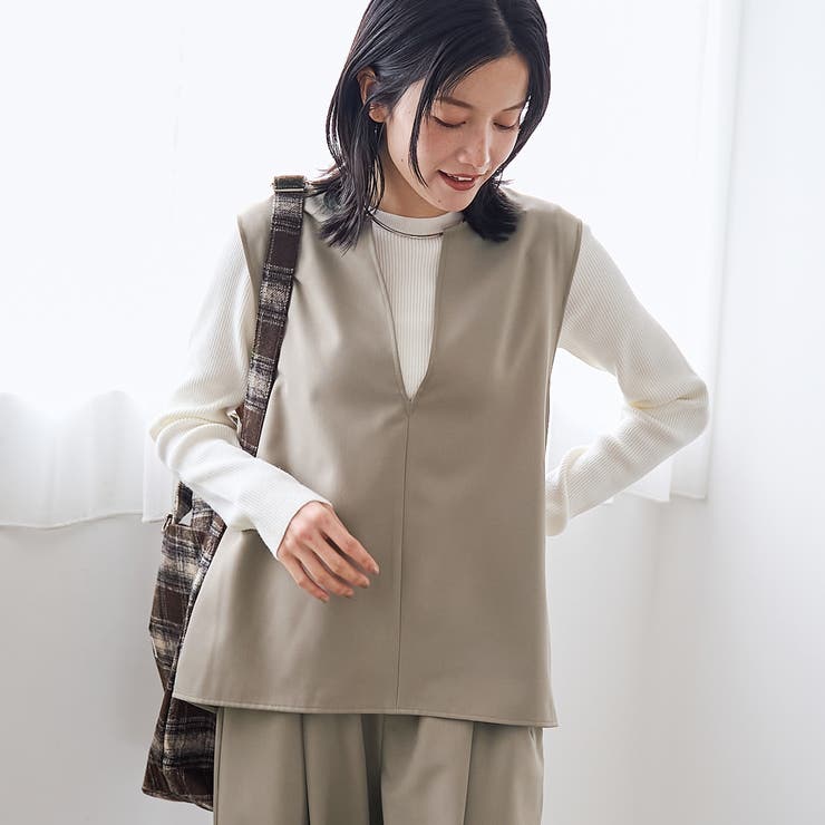 BEIGE | ウールライク裏起毛キーネックベスト | coen【women】