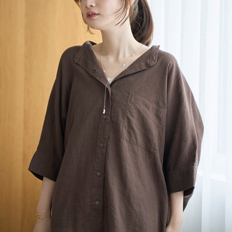 【接触冷感】リネンレーヨンドルマンバンドカラーシャツ | coen【women】 | 詳細画像13 