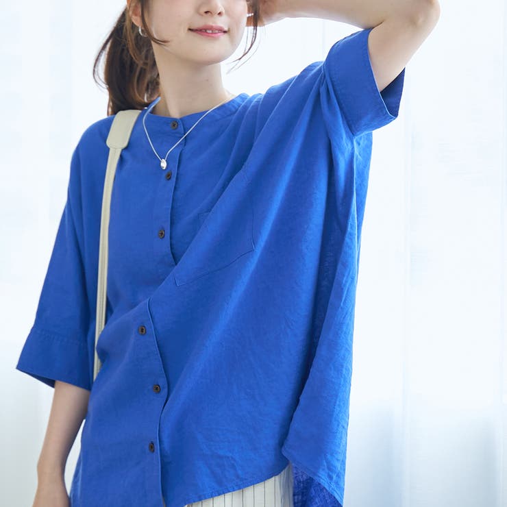 ROYAL | 【接触冷感】リネンレーヨンドルマンバンドカラーシャツ | coen【women】