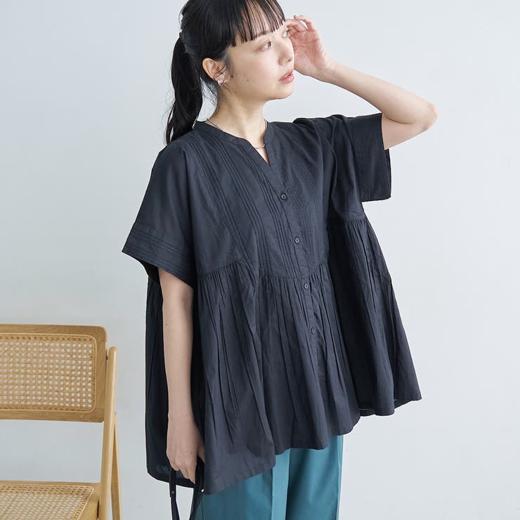 BLACK | 【MARKET（マーケット）】スキッパーピンタックブラウス（インフルエンサー紹介… | coen【women】