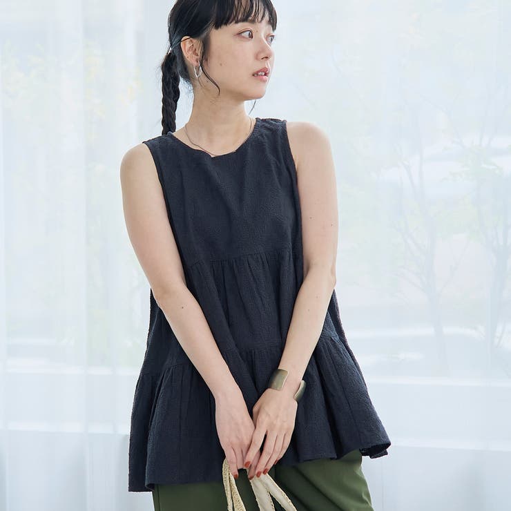 BLACK | 【Lipa（リパ）別注】ノースリーブ総刺繍ティアードブラウス | coen【women】