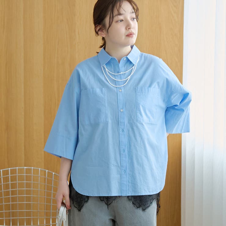 LT.BLUE | 【接触冷感/吸水速乾】シャーベットコットン半袖シャツ | coen【women】