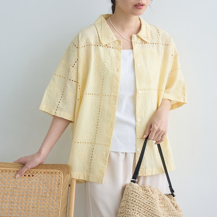 パッチワーク風フラワー刺繍半袖シャツ | coen【women】 | 詳細画像1 