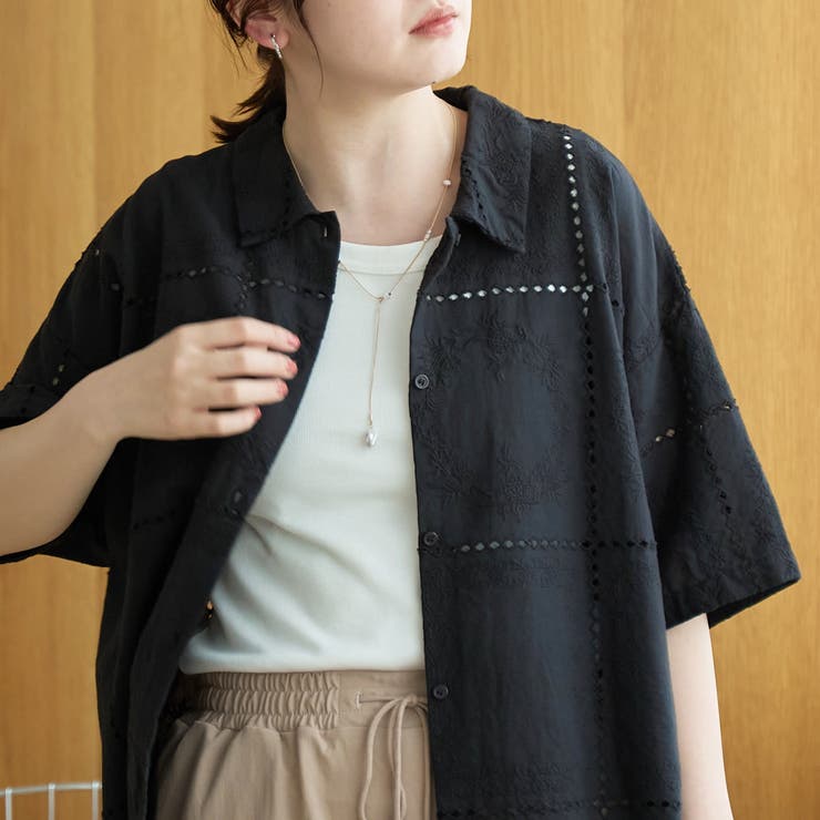パッチワーク風フラワー刺繍半袖シャツ | coen【women】 | 詳細画像12 