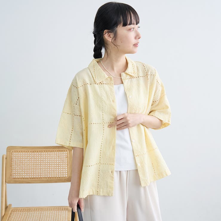 パッチワーク風フラワー刺繍半袖シャツ | coen【women】 | 詳細画像17 