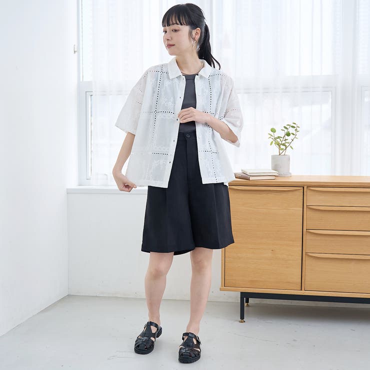 パッチワーク風フラワー刺繍半袖シャツ | coen【women】 | 詳細画像2 