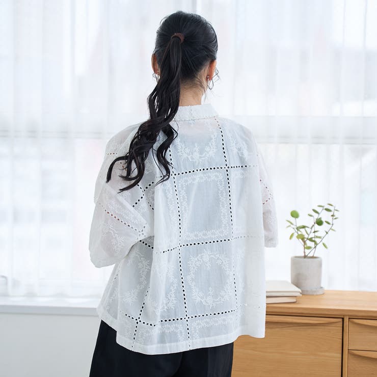 パッチワーク風フラワー刺繍半袖シャツ | coen【women】 | 詳細画像5 