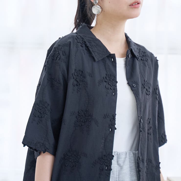 3Dフラワー刺繍 ハーフスリーブシャツ | coen【women】 | 詳細画像16 