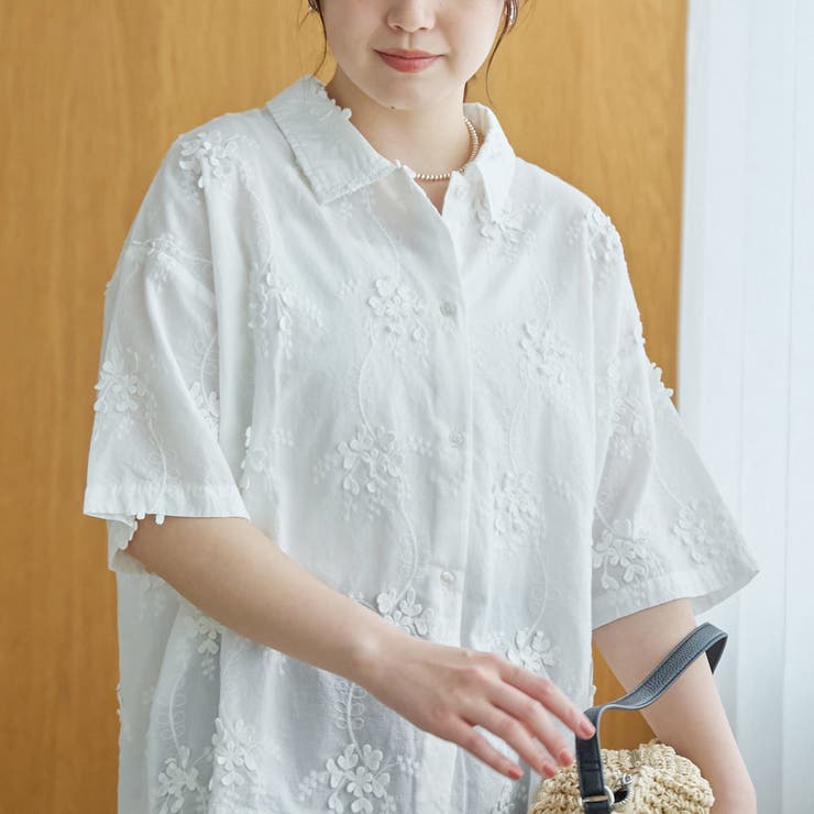 3Dフラワー刺繍 ハーフスリーブシャツ | coen【women】 | 詳細画像6 