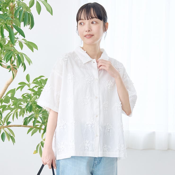 3Dフラワー刺繍 ハーフスリーブシャツ | coen【women】 | 詳細画像9 