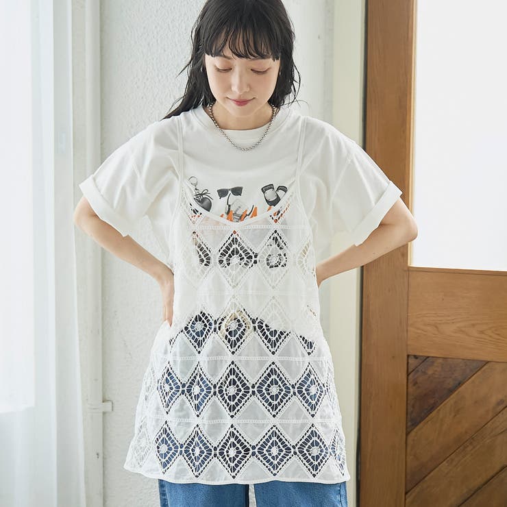 OFF WHITE | 2way刺繍レース キャミソールビスチェ | coen【women】