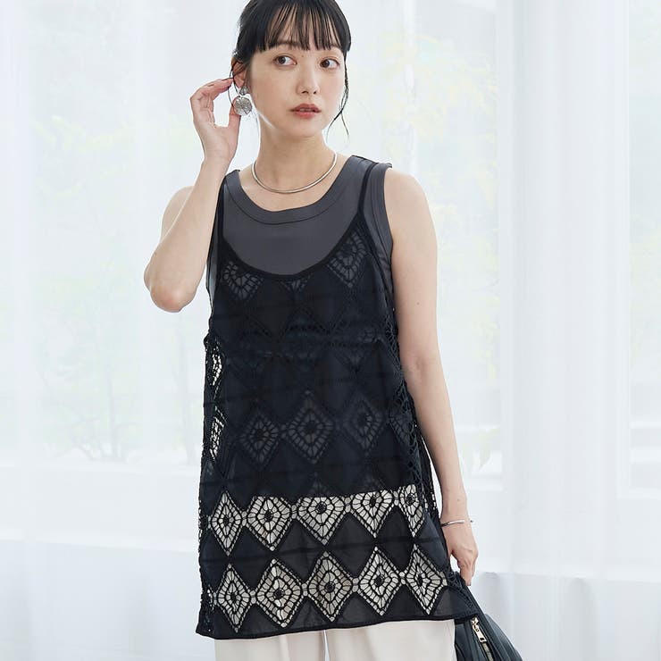 BLACK | 2way刺繍レース キャミソールビスチェ | coen【women】