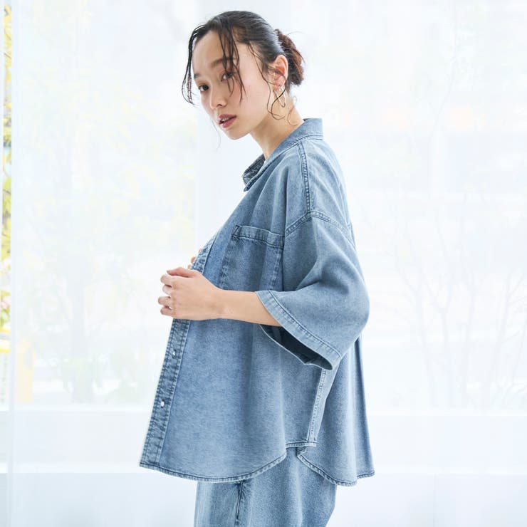 コットンレーヨンデニム半袖シャツ【インフルエンサー紹介アイテム】 | coen【women】 | 詳細画像17 