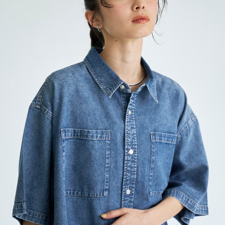 コットンレーヨンデニム半袖シャツ【インフルエンサー紹介アイテム】 | coen【women】 | 詳細画像30 