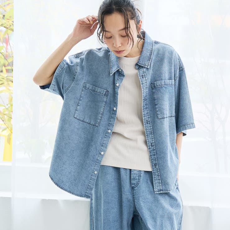 COBALT | コットンレーヨンデニム半袖シャツ【インフルエンサー紹介アイテム】 | coen【women】