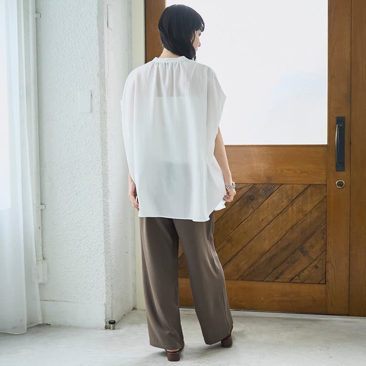 ポリエステルボイル タックバンドカラーシアーシャツ | coen【women】 | 詳細画像10 