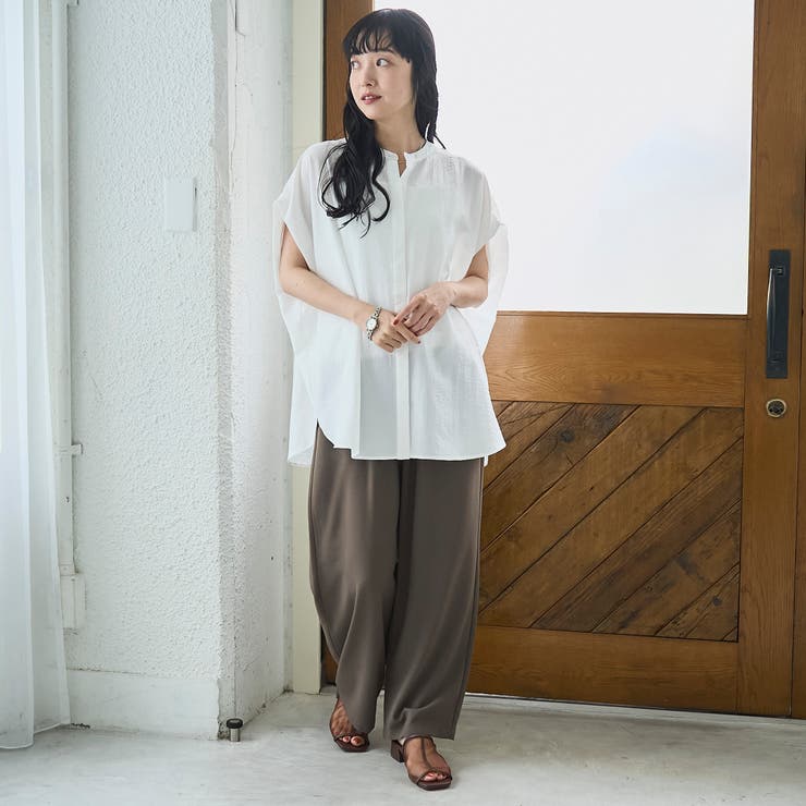 ポリエステルボイル タックバンドカラーシアーシャツ | coen【women】 | 詳細画像9 