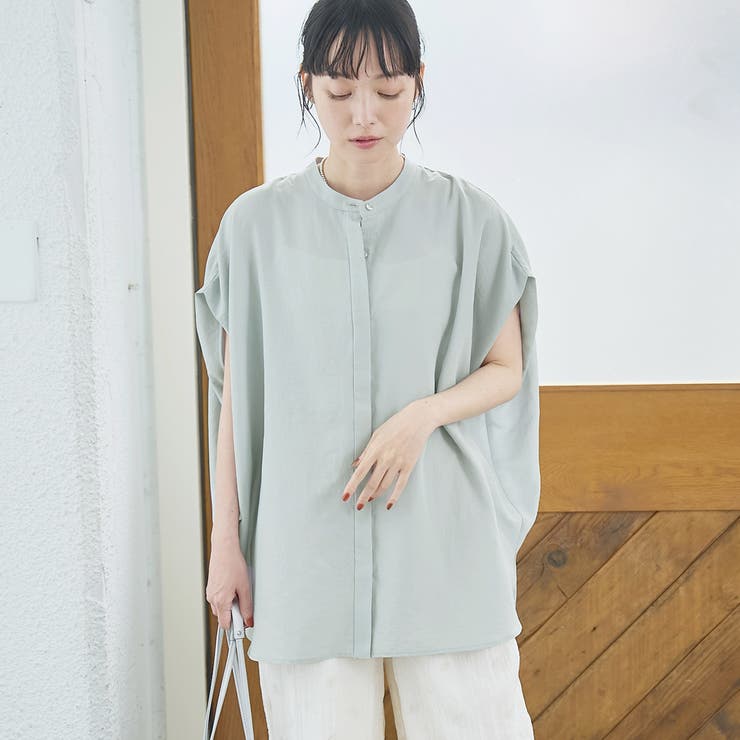 LT.GRAY | ポリエステルボイル タックバンドカラーシアーシャツ | coen【women】