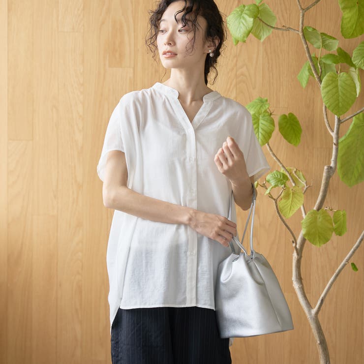 OFF WHITE | ポリエステルボイル ピンタックフレンチスリーブシャツ | coen【women】