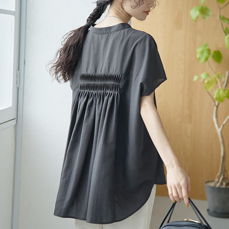 DK.GRAY | ポリエステルボイル ピンタックフレンチスリーブシャツ | coen【women】