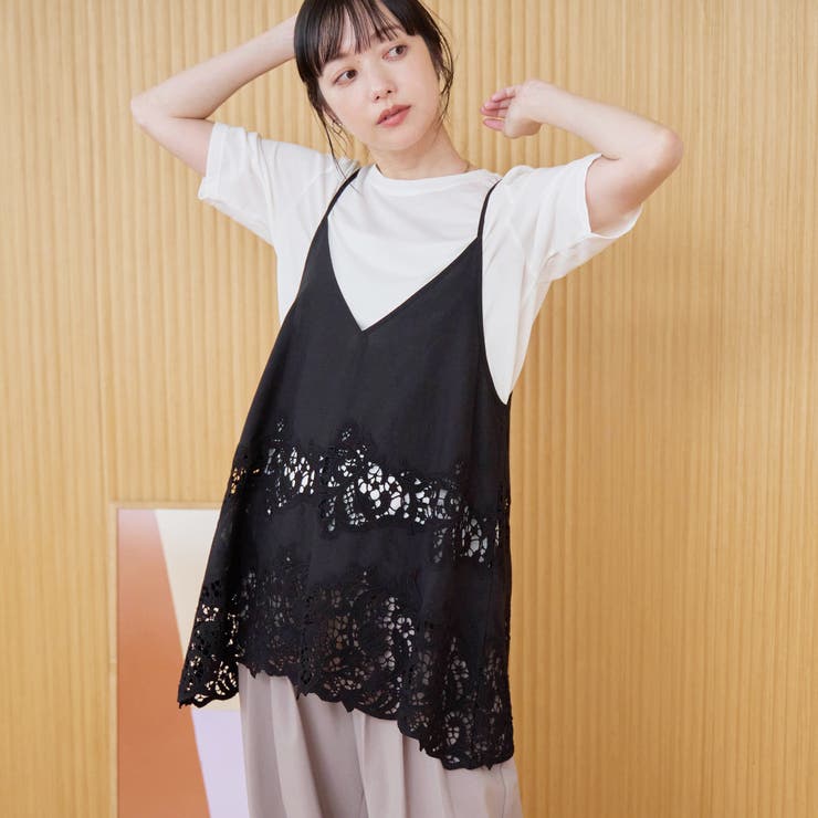 BLACK | 刺繍レース Aラインキャミソールビスチェ | coen【women】