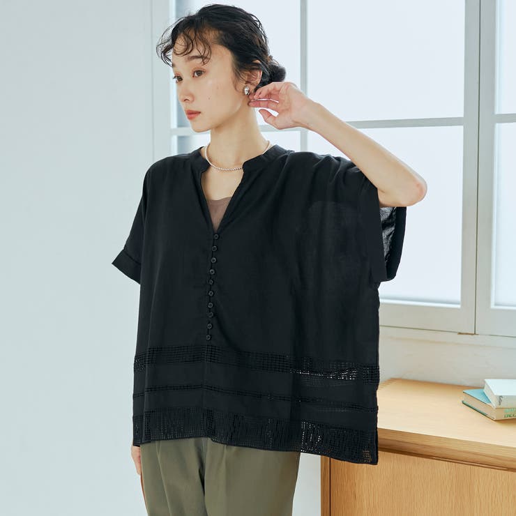 裾刺繍レース スキッパーシアーバンドカラーブラウス | coen【women】 | 詳細画像13 