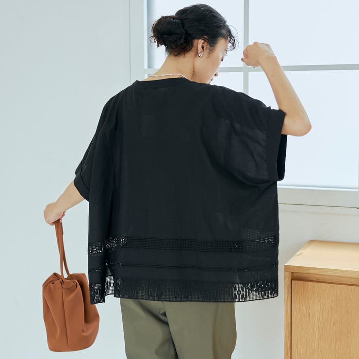 裾刺繍レース スキッパーシアーバンドカラーブラウス | coen【women】 | 詳細画像15 