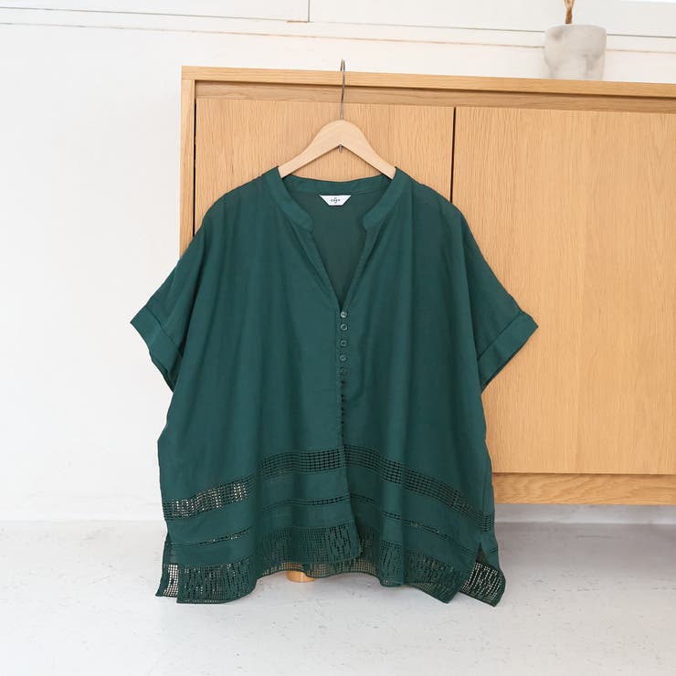 裾刺繍レース スキッパーシアーバンドカラーブラウス | coen【women】 | 詳細画像18 