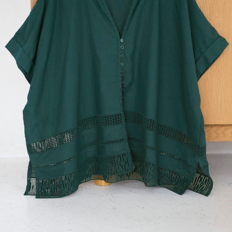 裾刺繍レース スキッパーシアーバンドカラーブラウス | coen【women】 | 詳細画像19 