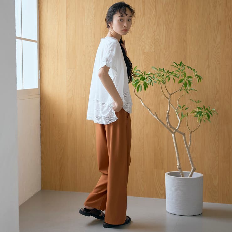 裾刺繍レース スキッパーシアーバンドカラーブラウス | coen【women】 | 詳細画像3 