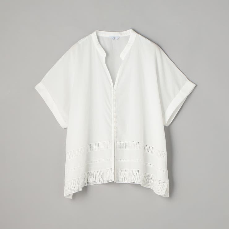 裾刺繍レース スキッパーシアーバンドカラーブラウス | coen【women】 | 詳細画像30 