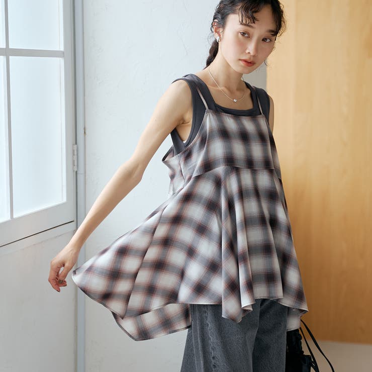 OFF WHITE | シアーオンブレチェック フレアキャミソールビスチェ | coen【women】