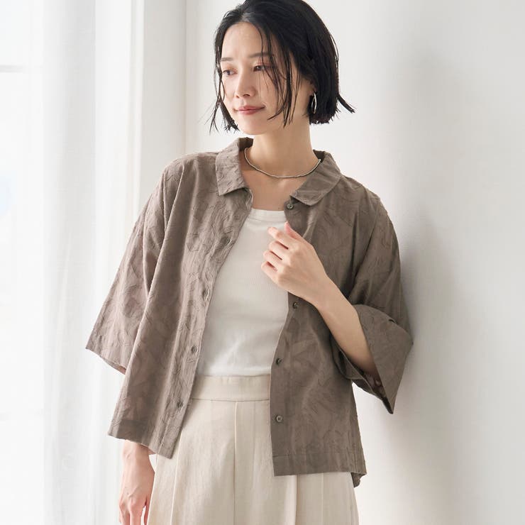 カットジャガード ショート丈レギュラーカラー半袖シャツ | coen【women】 | 詳細画像12 