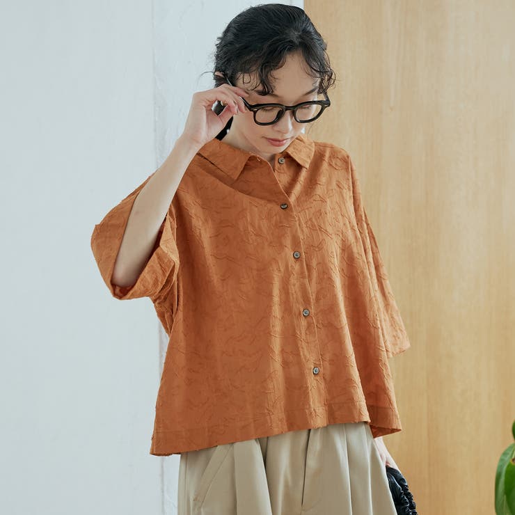 カットジャガード ショート丈レギュラーカラー半袖シャツ | coen【women】 | 詳細画像24 