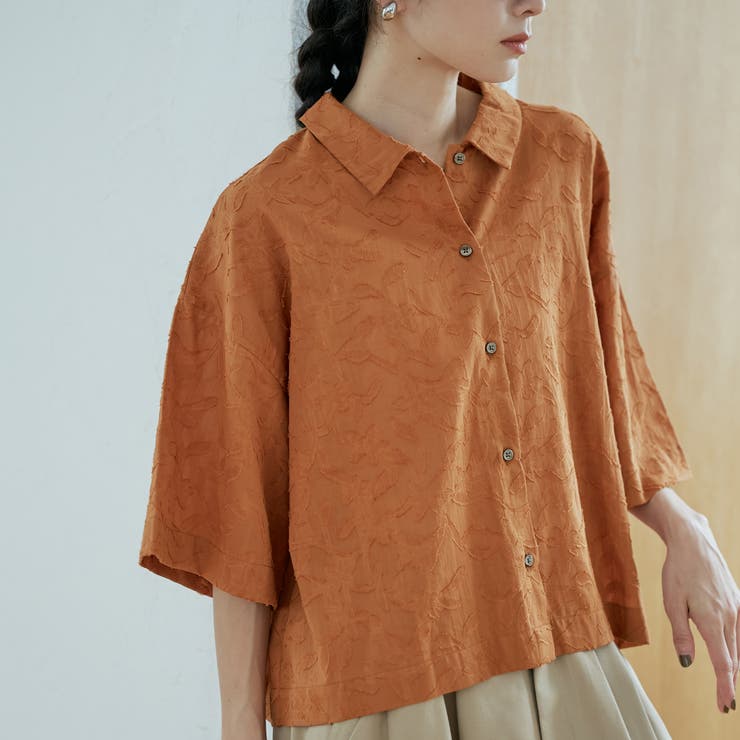MD.BROWN | カットジャガード ショート丈レギュラーカラー半袖シャツ | coen【women】