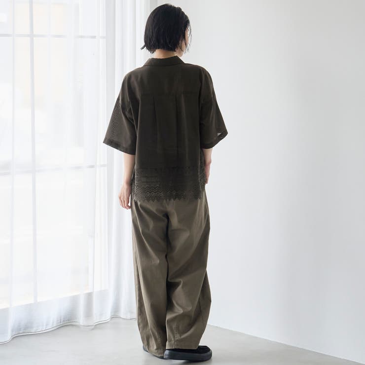裾レースドッキング レギュラーカラー シアー半袖シャツ | coen【women】 | 詳細画像11 