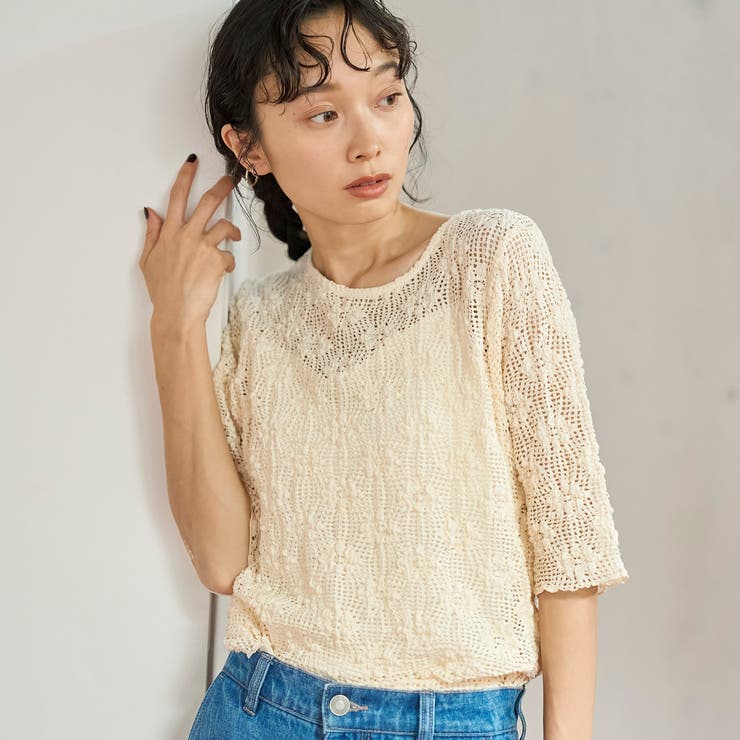 OFF WHITE | ポコポコフラワーレース半袖トップス | coen【women】