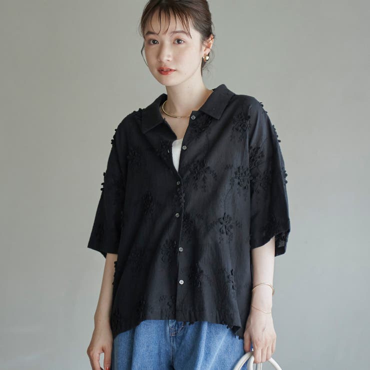 【新色登場・追加】3Dフラワー刺繍 ハーフスリーブシャツ | coen【women】 | 詳細画像10 