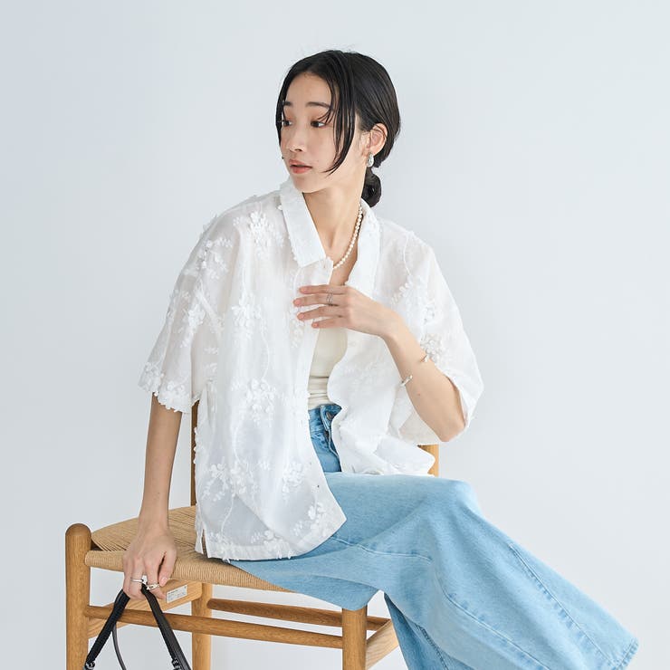 【新色登場・追加】3Dフラワー刺繍 ハーフスリーブシャツ | coen【women】 | 詳細画像2 