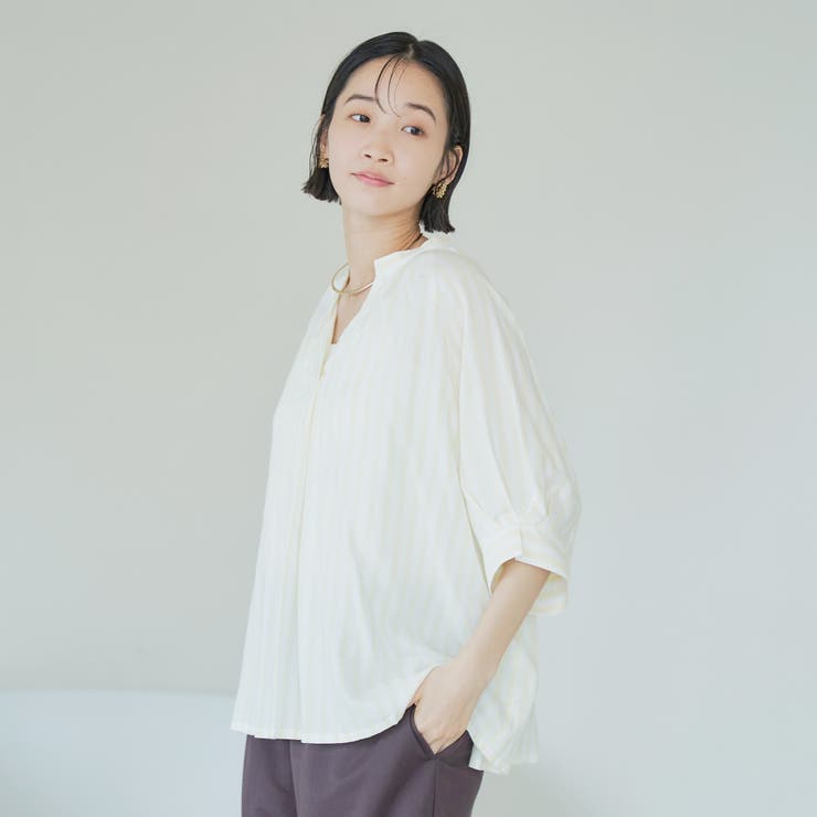 【接触冷感】リラクシーストライプスキッパーブラウス | coen【women】 | 詳細画像18 