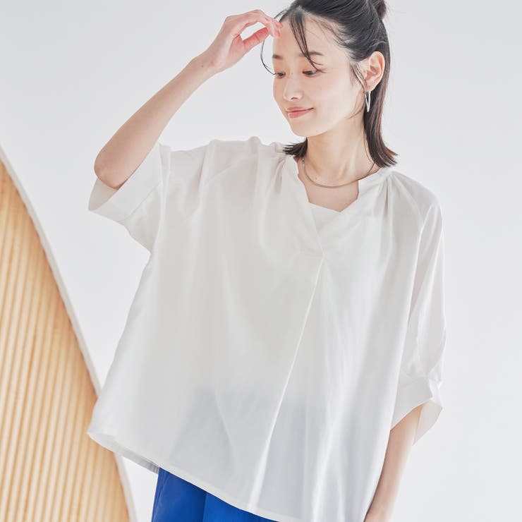 OFF WHITE | 【接触冷感】リラクシーストライプスキッパーブラウス | coen【women】