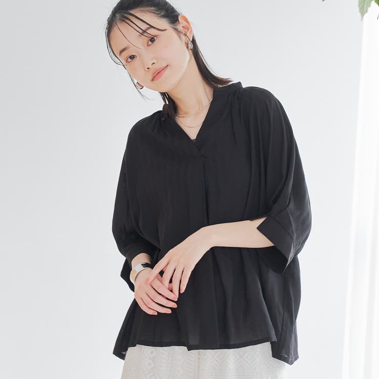 BLACK | 【接触冷感】リラクシーストライプスキッパーブラウス | coen【women】